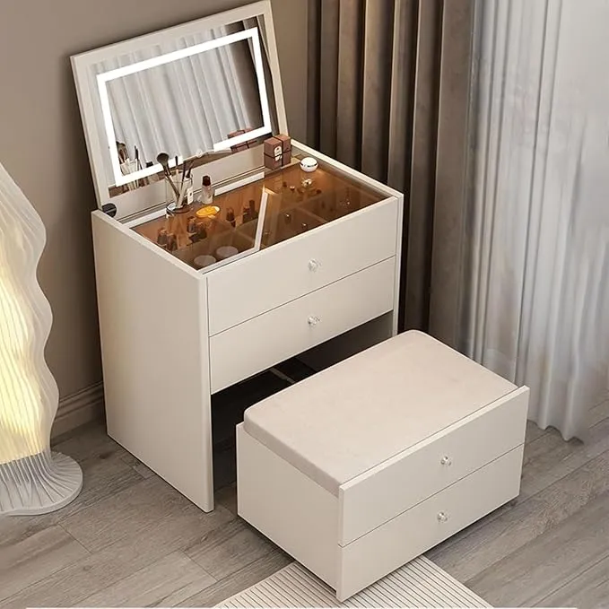 Modern Makeup Vanity Organizer Table with Mirror and Storage Drawers